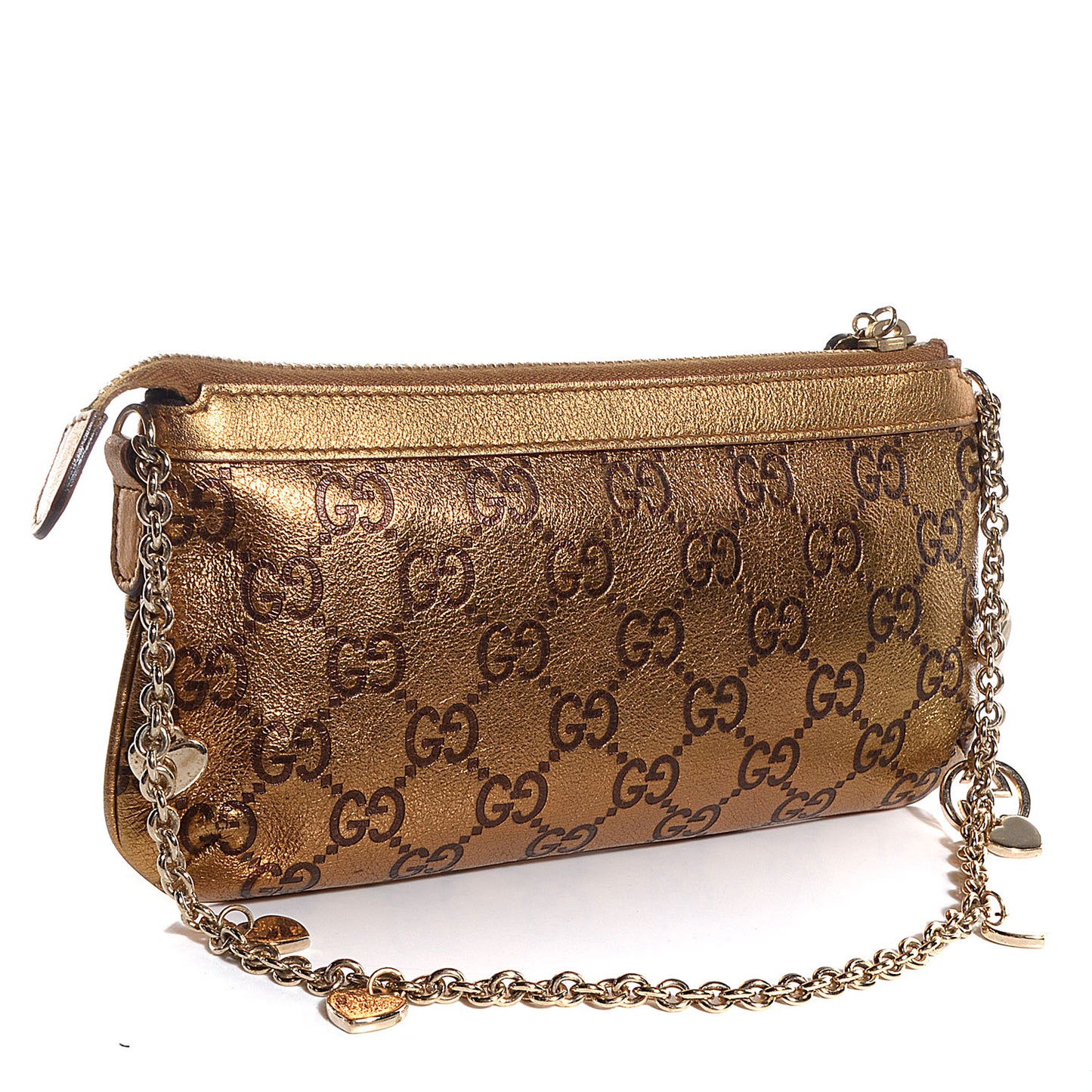 Metallic Guccissima Heart Chain Pochette Bronze