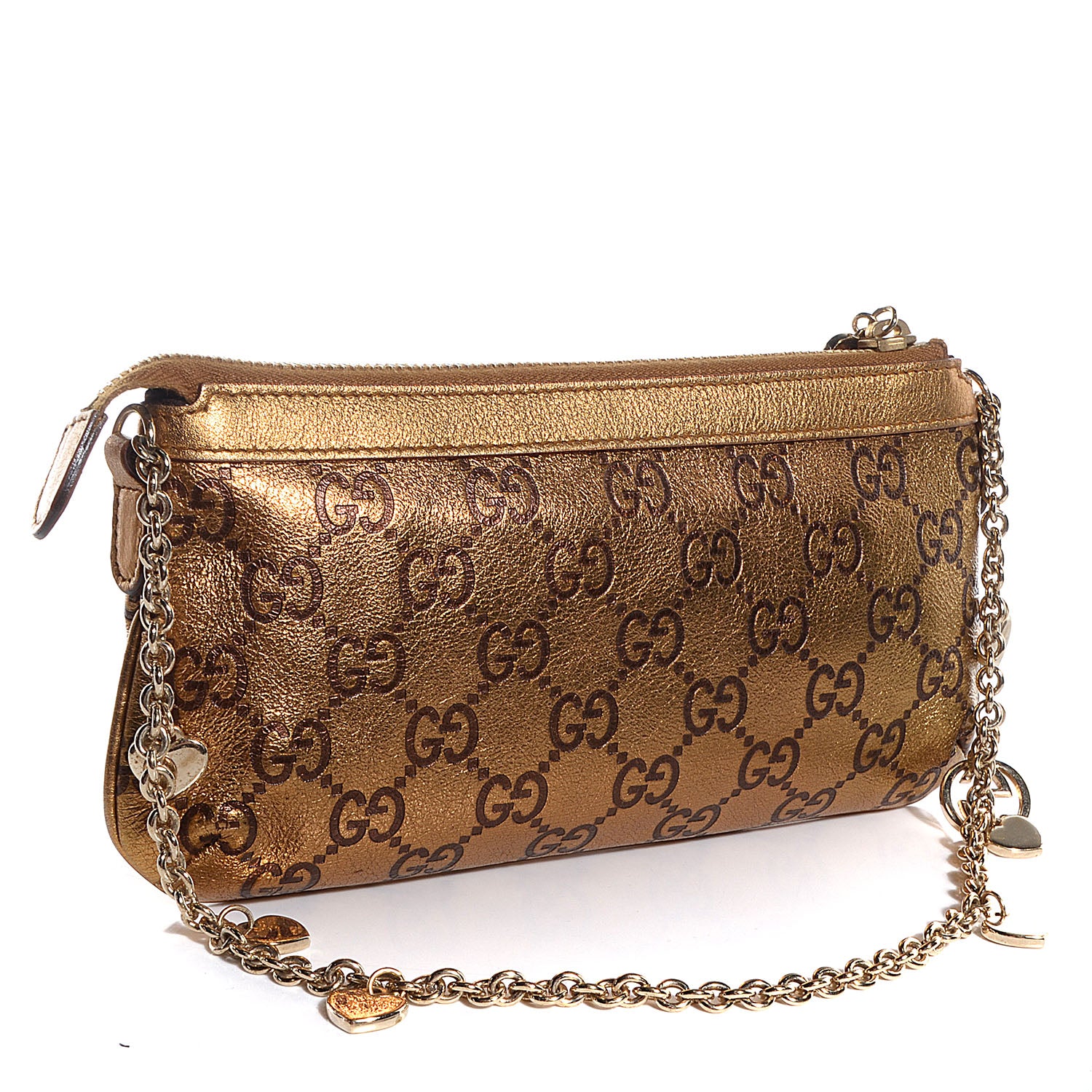 Gucci Metallic Guccissima Heart Chain Pochette Bronze 3 of 7