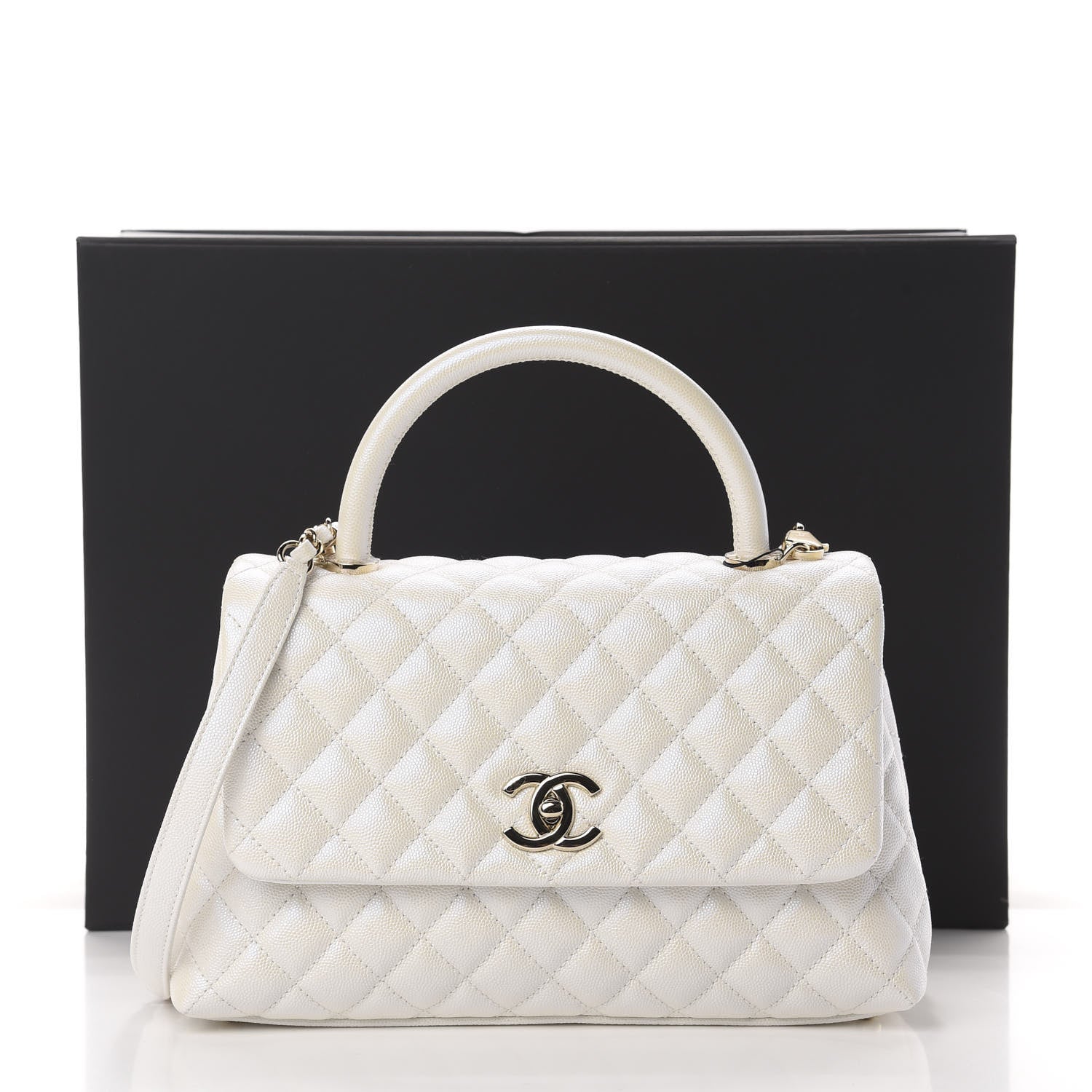 Chanel Iridescent Caviar Quilted Small Coco Handle Flap White 10 of 10