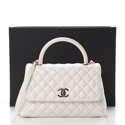 Chanel Iridescent Caviar Quilted Small Coco Handle Flap White 10 of 10