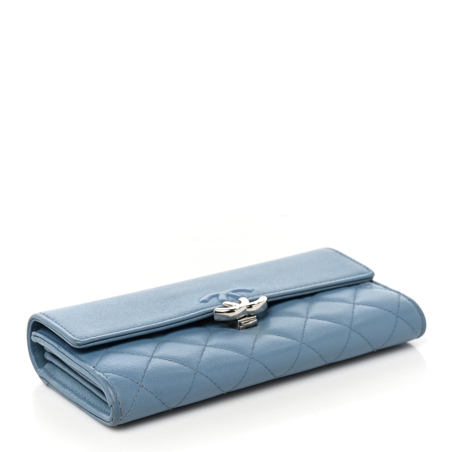 Grained Calfskin Quilted CC Box Flap Wallet Blue