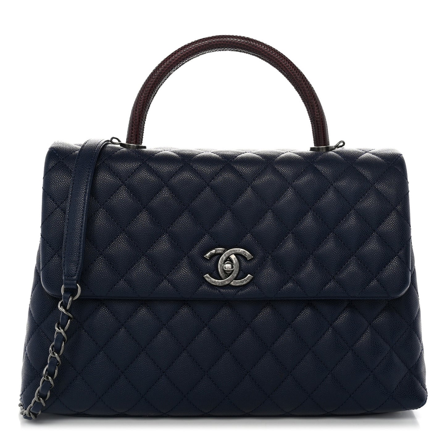 Caviar Lizard Quilted Medium Coco Handle Flap Navy
