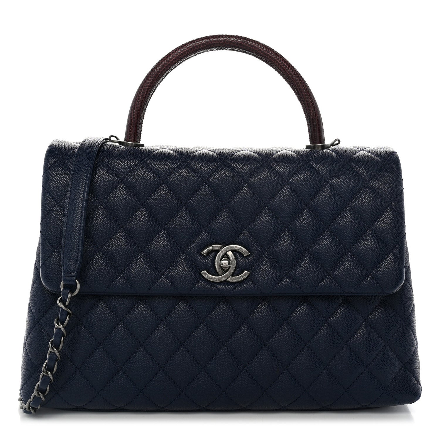 Chanel Caviar Lizard Quilted Medium Coco Handle Flap Navy 1 of 9