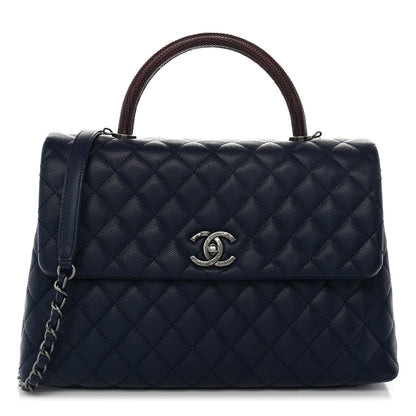 Chanel Caviar Lizard Quilted Medium Coco Handle Flap Navy 1 of 9