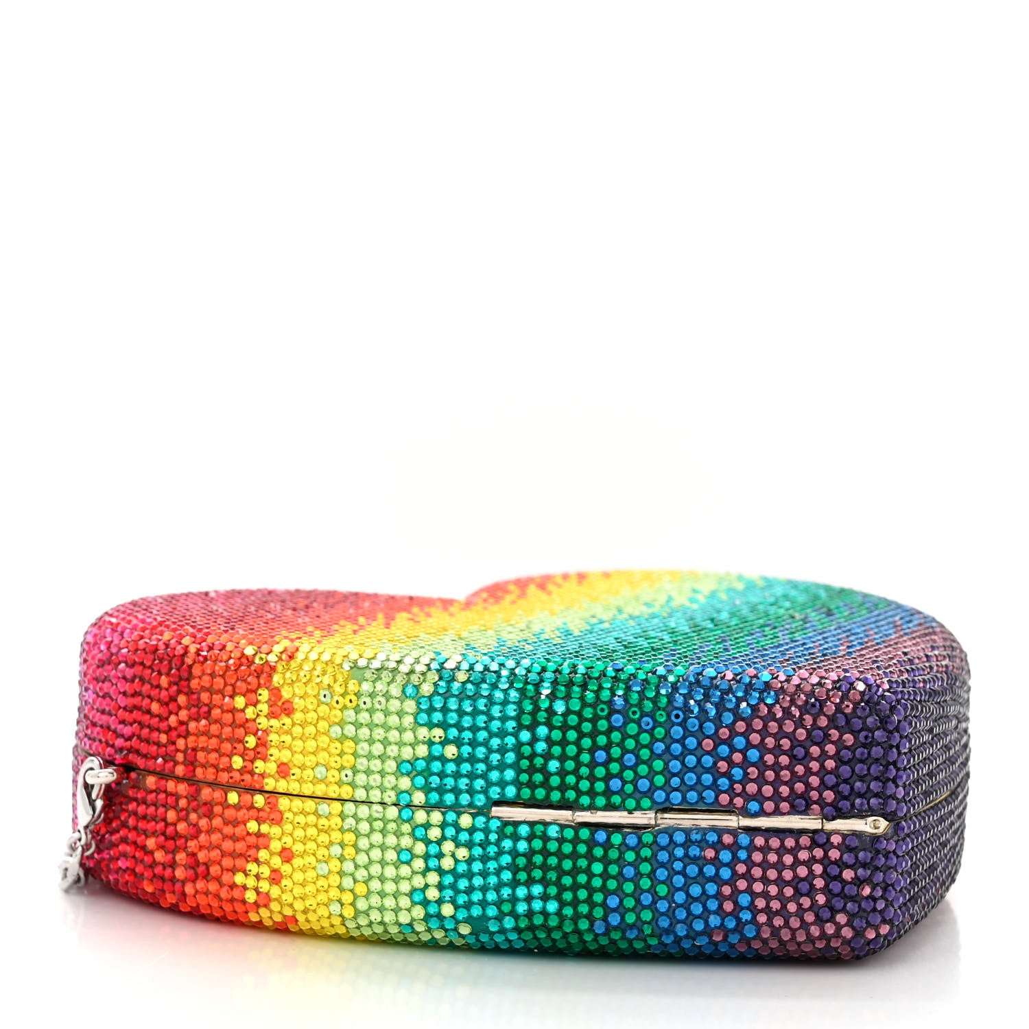 Judith Leiber Crystal Rainbow Heart Minaudiere Clutch Silver