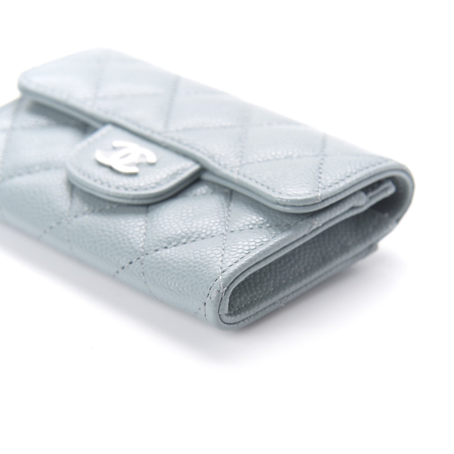 Caviar Quilted Flap Card Holder Wallet Blue