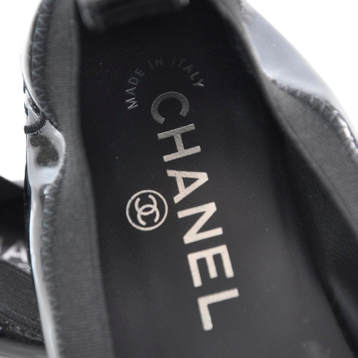 Patent Cap Toe Elastic Ballet Flats 36 Black
