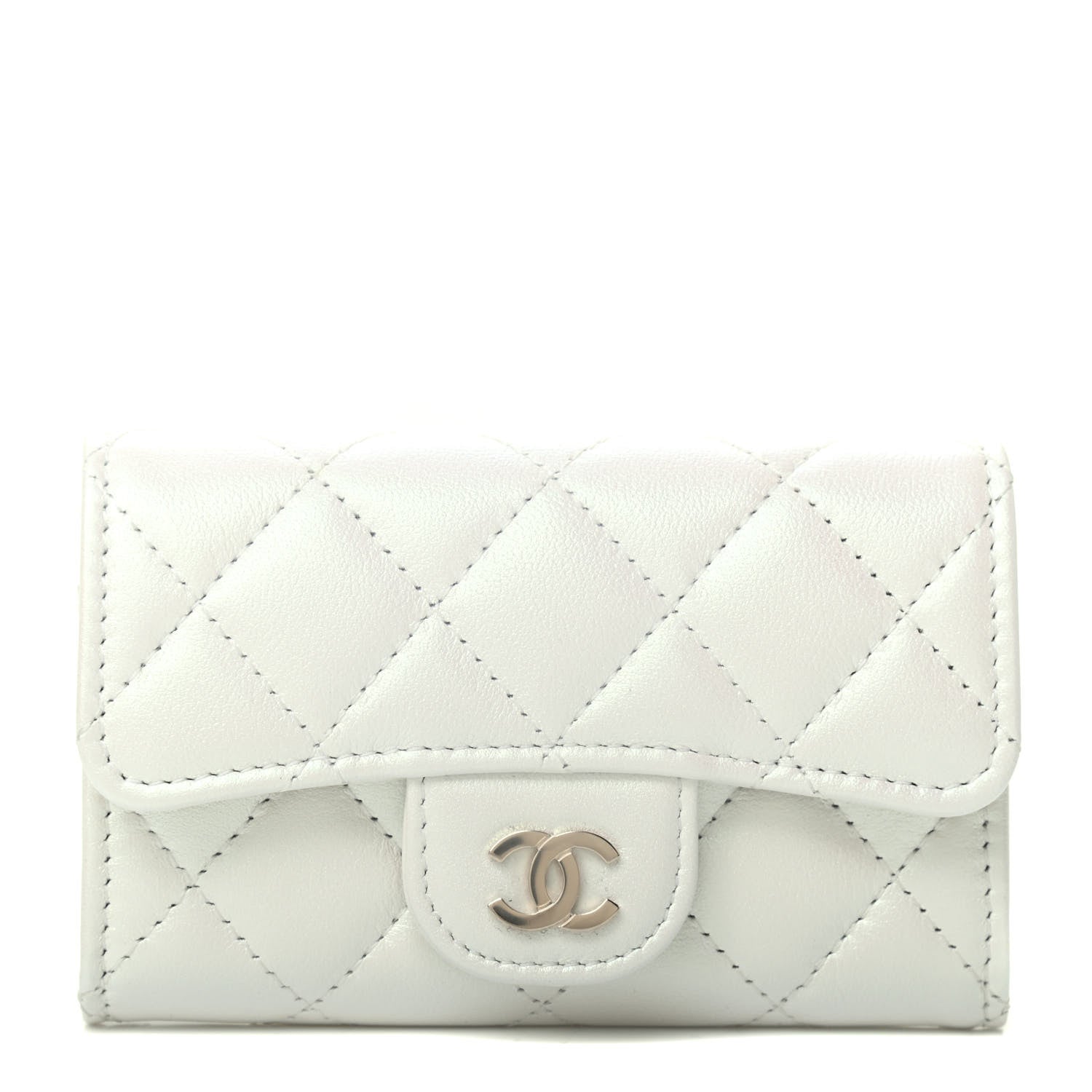Chanel Iridescent Lambskin Quilted Flap Card Holder Wallet Ivory 1 of 4