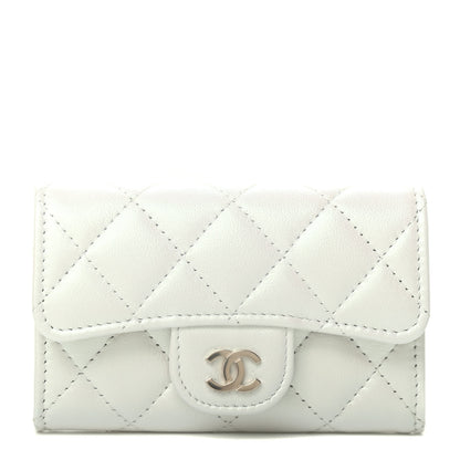 Chanel Iridescent Lambskin Quilted Flap Card Holder Wallet Ivory 1 of 4