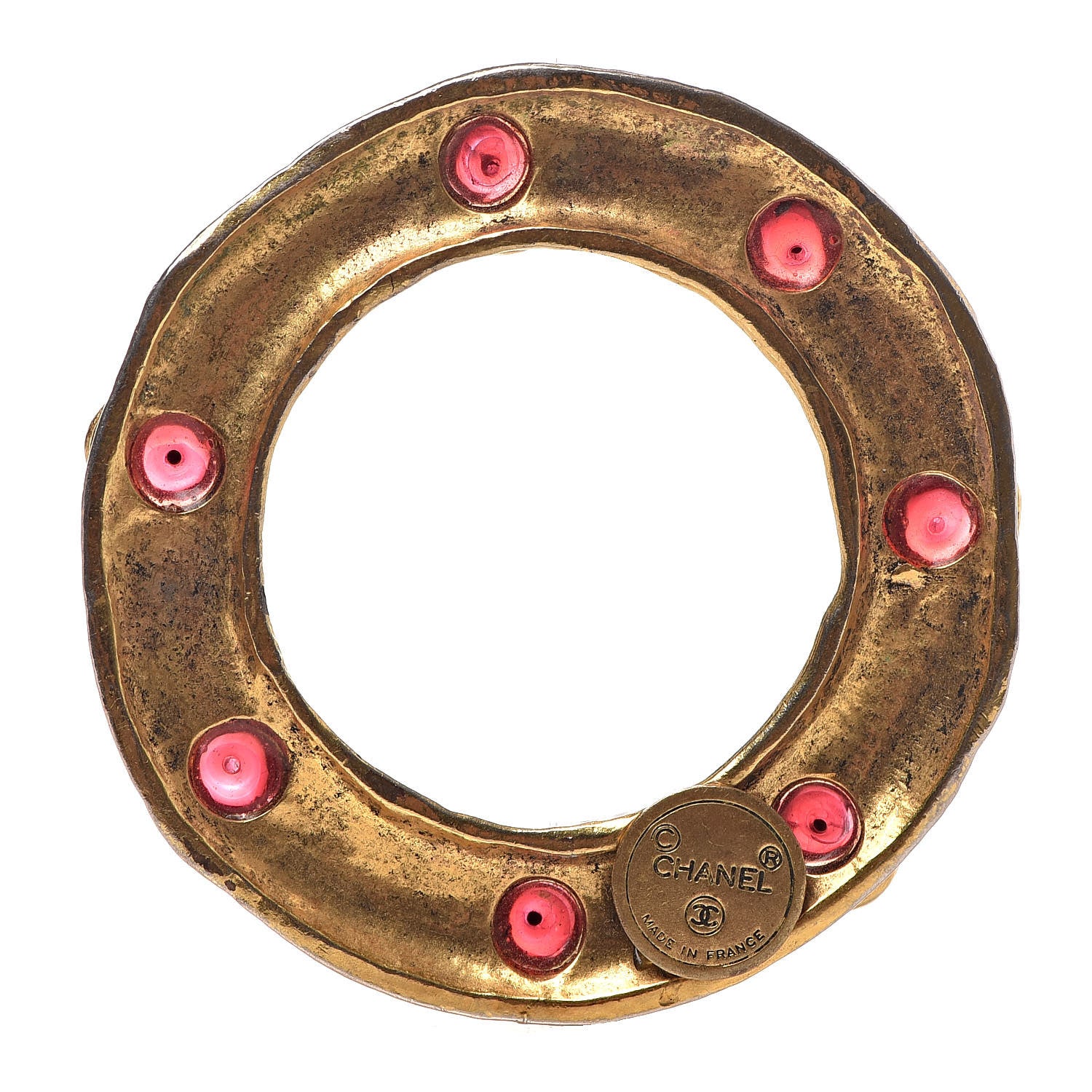 Chanel Crystal Hoop Clip On Earrings Gold Red 5 of 5