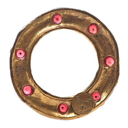 Chanel Crystal Hoop Clip On Earrings Gold Red 5 of 5