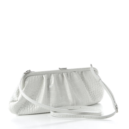 Balenciaga Shiny Supple Calfskin Logo Crocodile Embossed XL Cloud Clutch White 3 of 9
