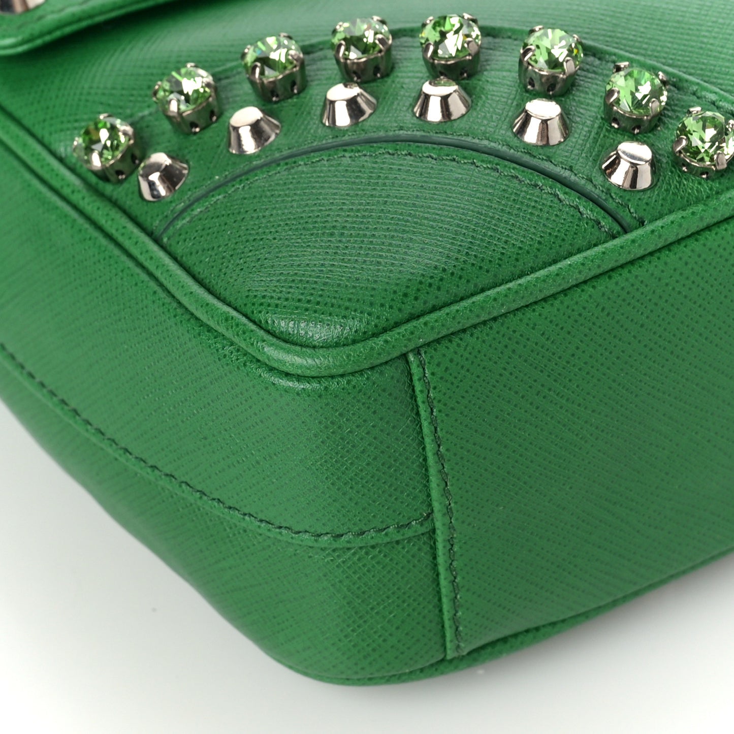 Saffiano Crystal Sound Studded Shoulder Bag Verde