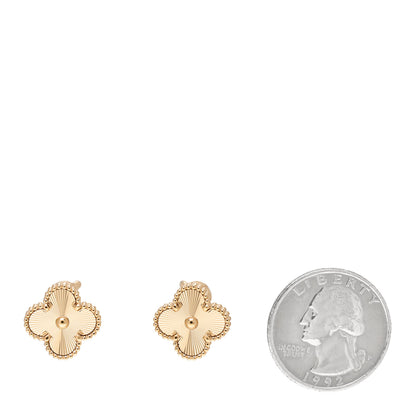 Van Cleef & Arpels 18K Yellow Gold Guilloche Vintage Alhambra Earrings 2 of 5
