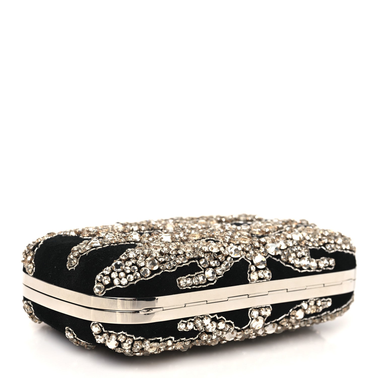 Alexander McQueen Suede Crystal Skull Knuckle Chain Box Clutch Black 4 of 10