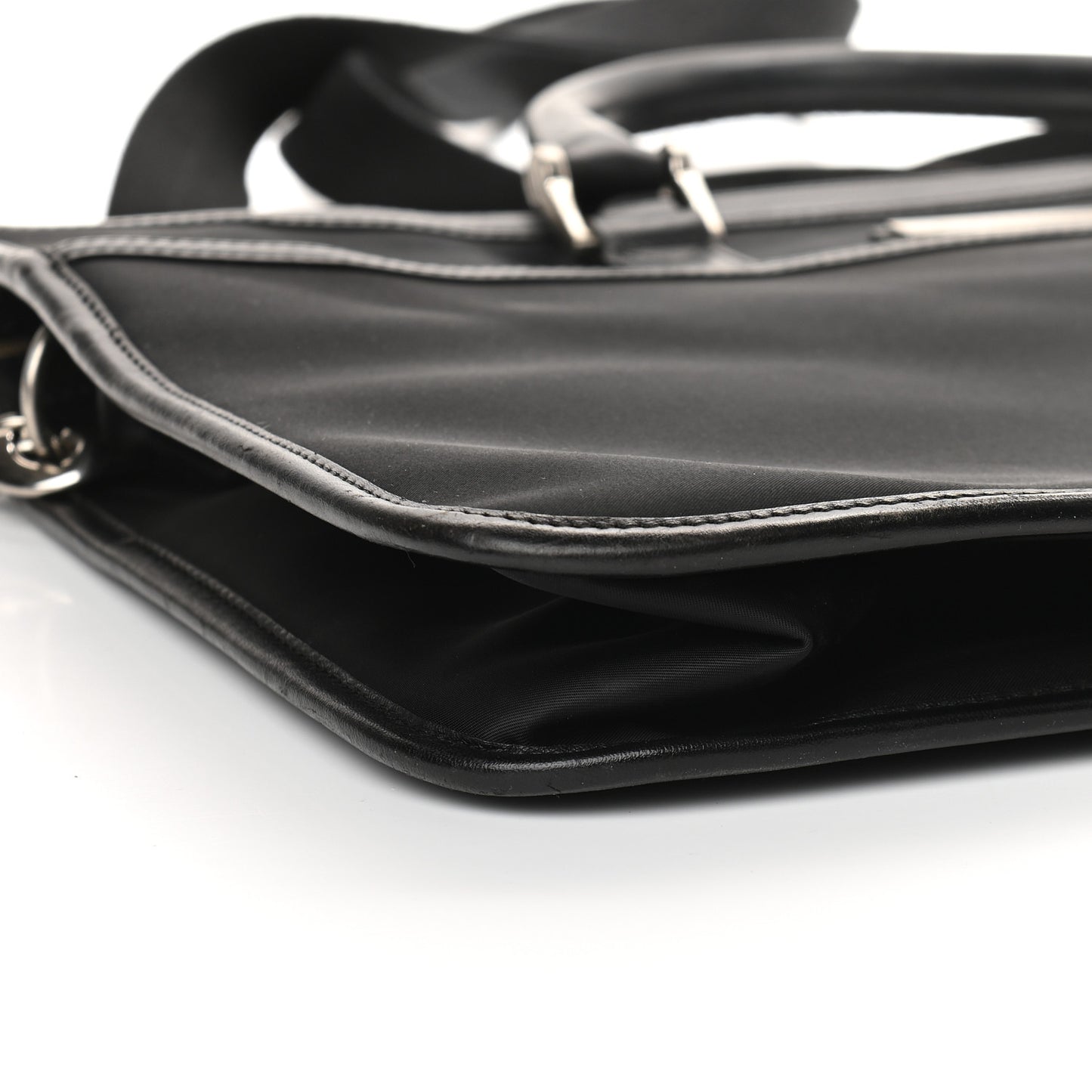 Nylon Calfskin Briefcase Black