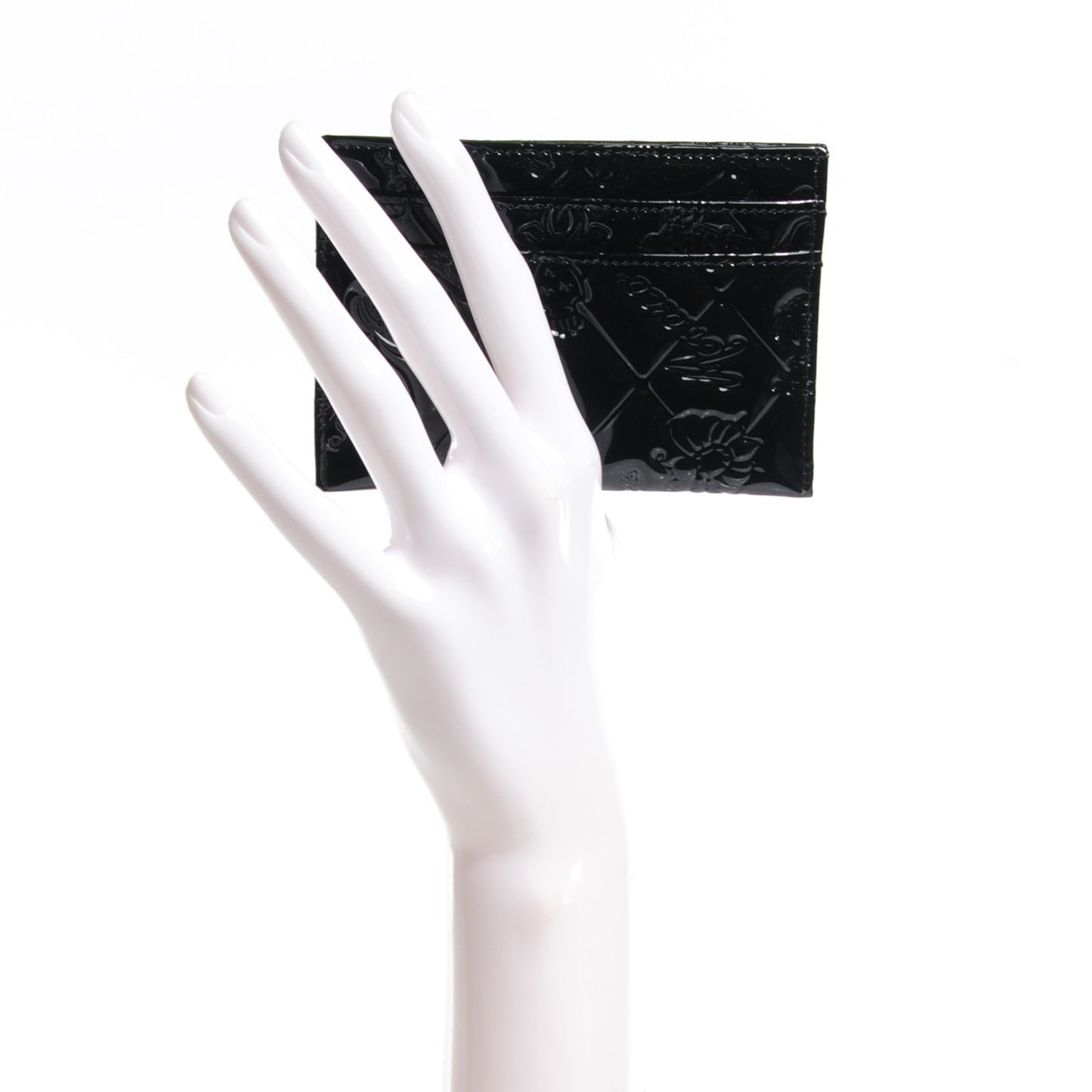 Patent Calfskin Lucky Symbols Card Holder Case Black