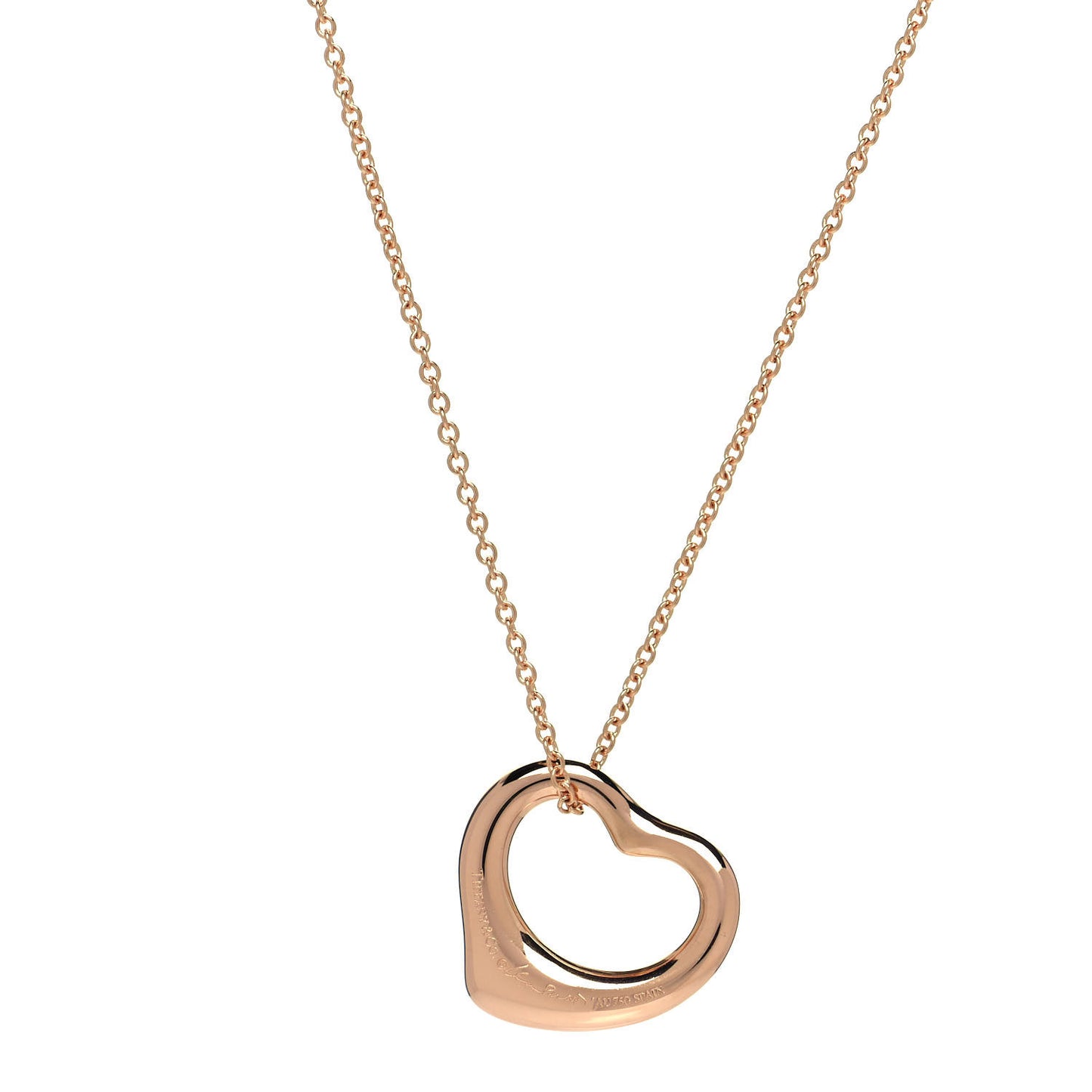 18K Rose Gold 16mm Elsa Peretti Open Heart Pendant Necklace