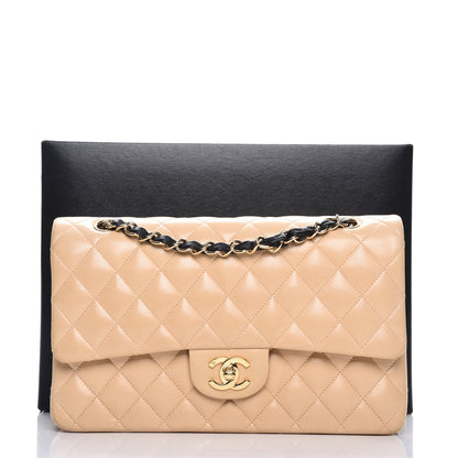 Chanel Lambskin Quilted Medium Double Flap Beige Black 12 of 12