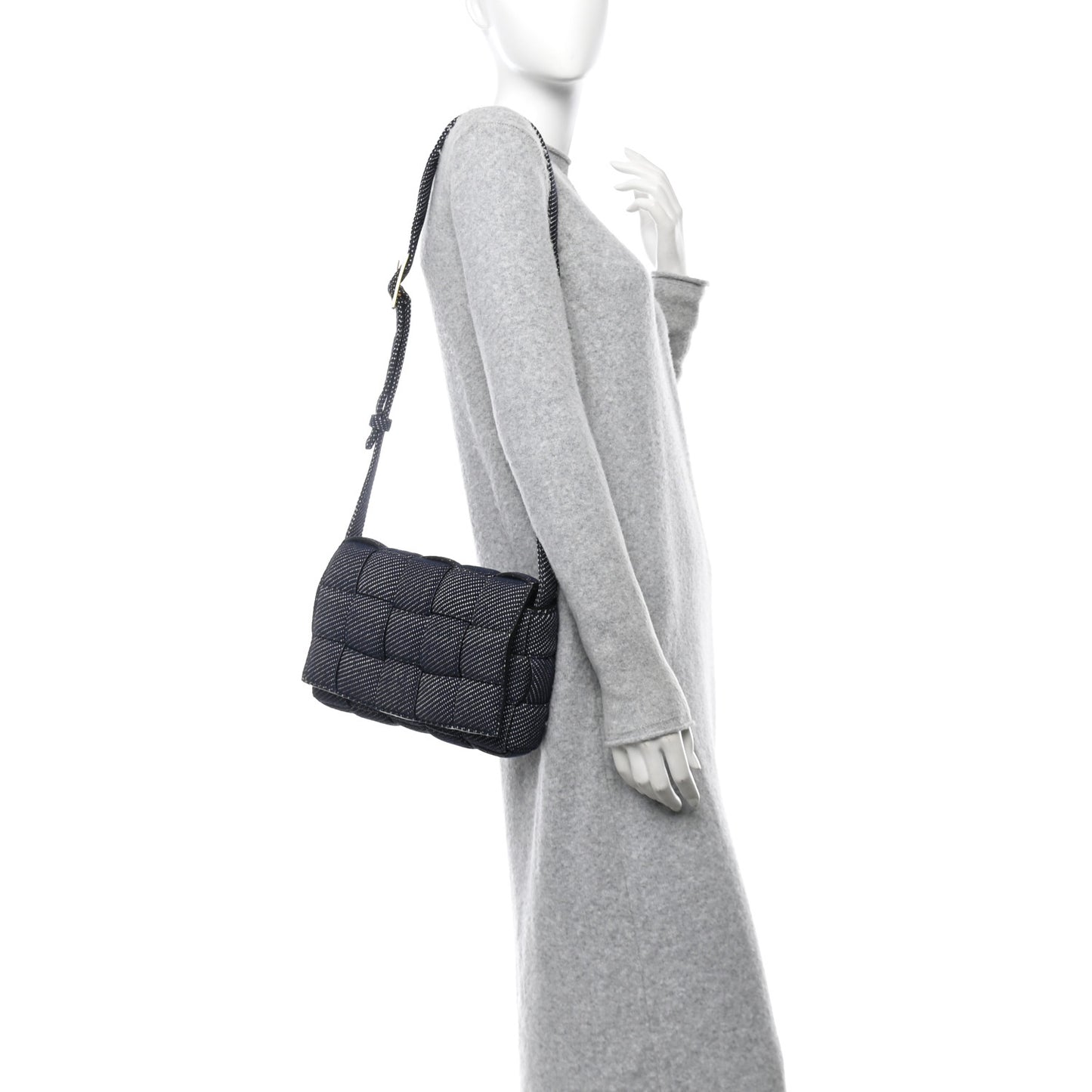 Denim Maxi Intrecciato Padded Cassette High Frequency Crossbody Bag Indigo