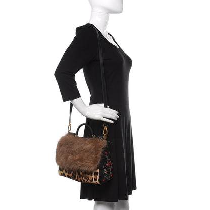Dolce & Gabbana Calf Hair Leopard Crochet Medium Miss Sicily Satchel Beige Camel 2 of 9