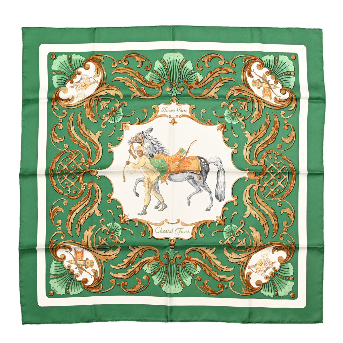 Silk Cheval Turc Scarf 90 Vert Emeraude