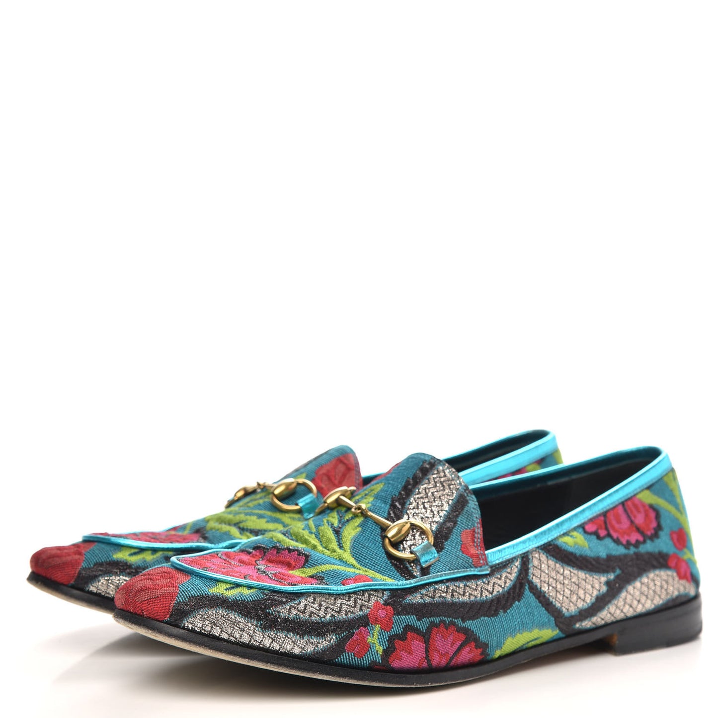 Floral Jacquard Horsebit Womens Jordaan Loafers 39 Turquoise