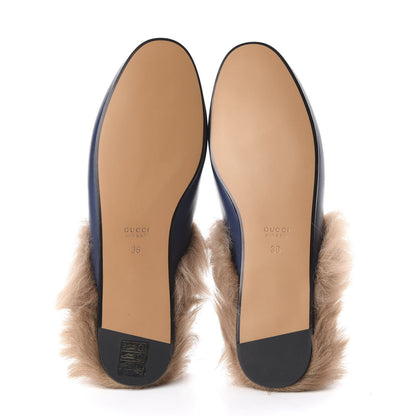 Gucci Malaga Kid Fur Womens Princetown Slippers 36 Blue Agata 5 of 8