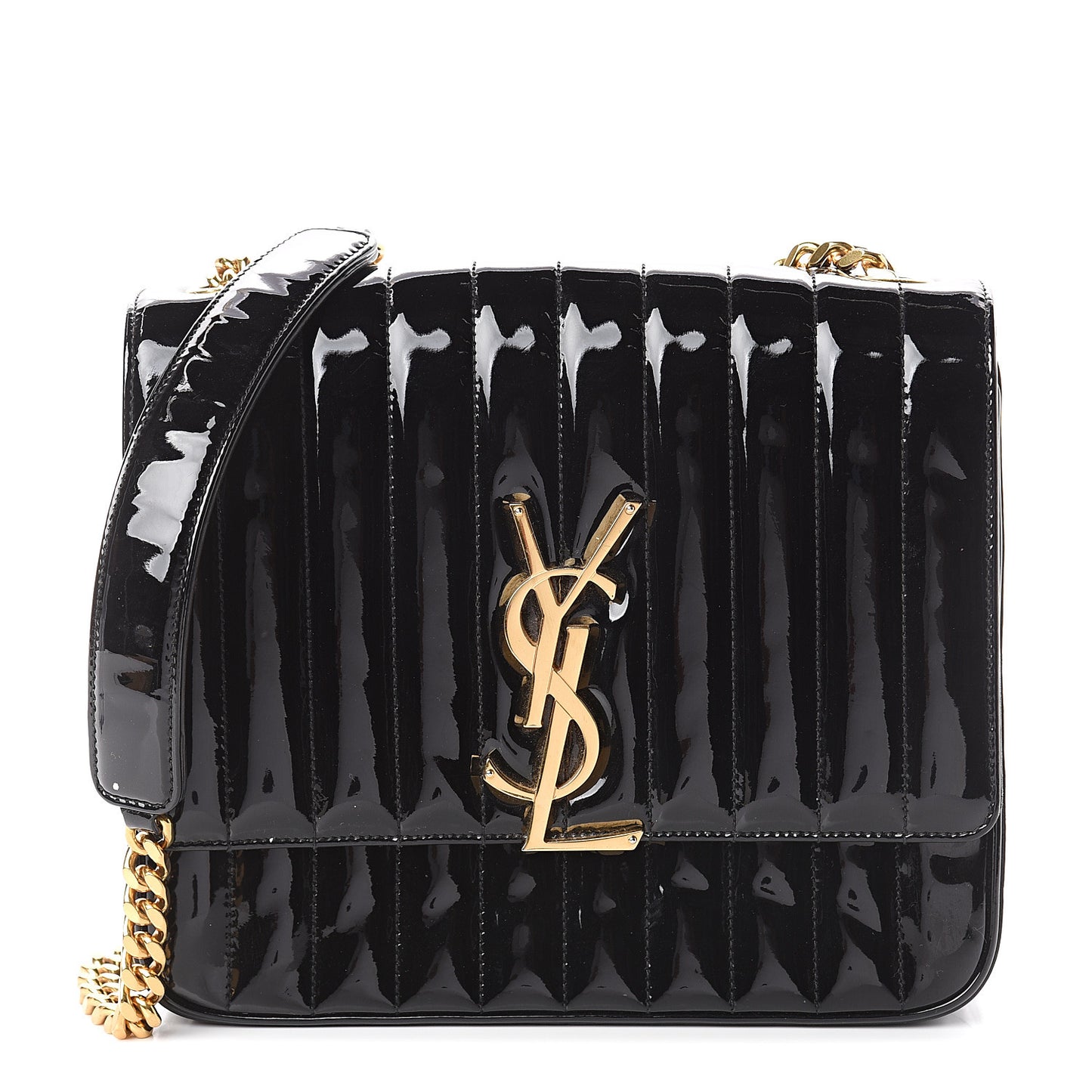 Patent Matelasse Monogram Large Vicky Chain Bag Black
