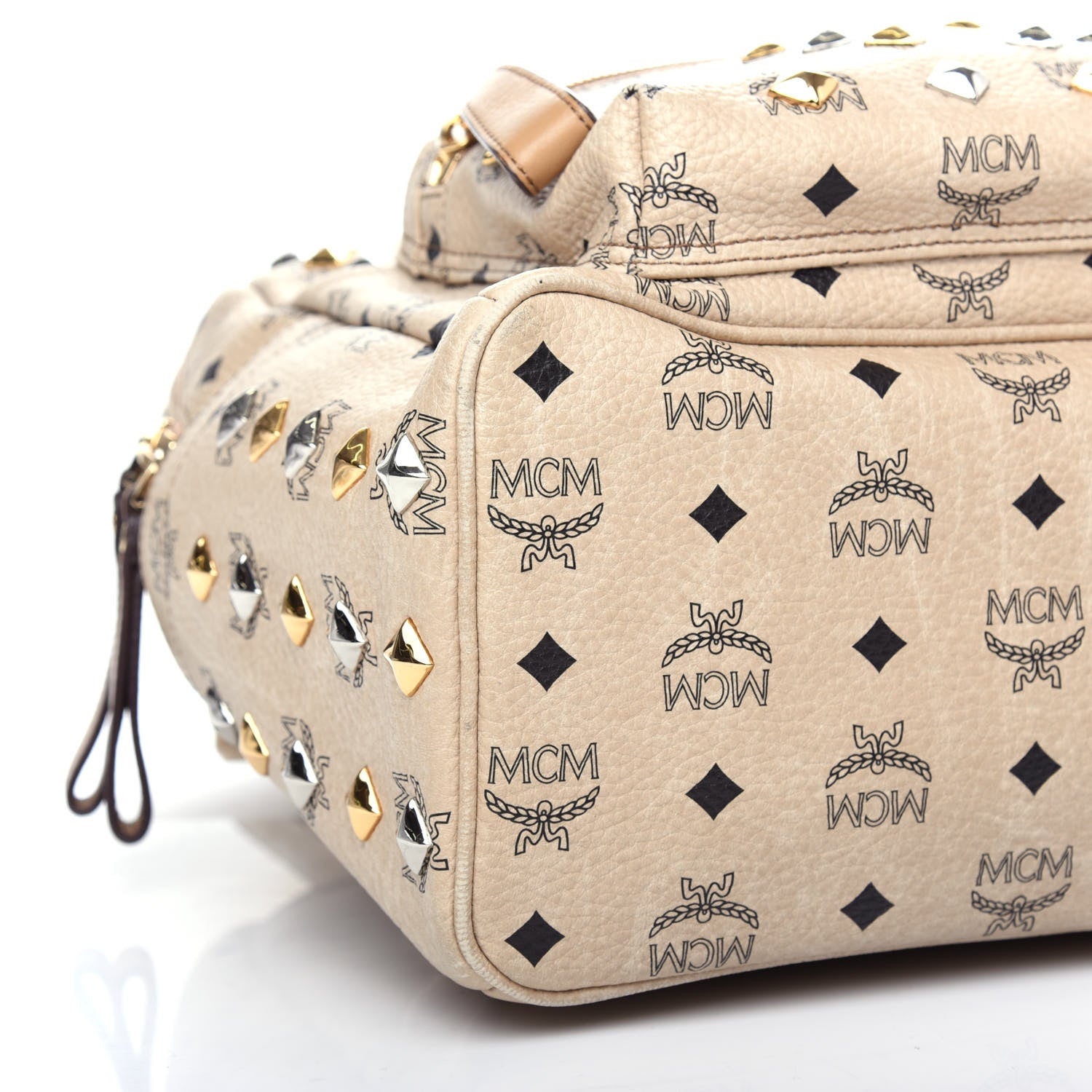 MCM Visetos Medium Studded Stark Backpack Beige 9 of 11