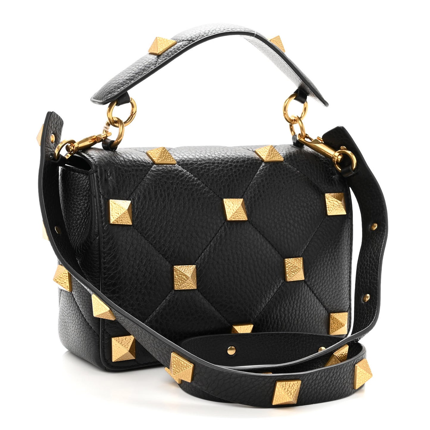Grained Calfskin Medium Roman Stud Shoulder Bag Black