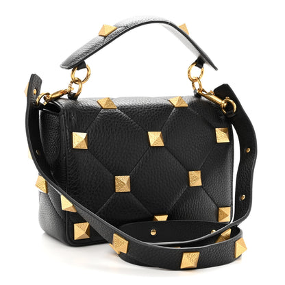 Valentino Garavani Grained Calfskin Medium Roman Stud Shoulder Bag Black 3 of 9