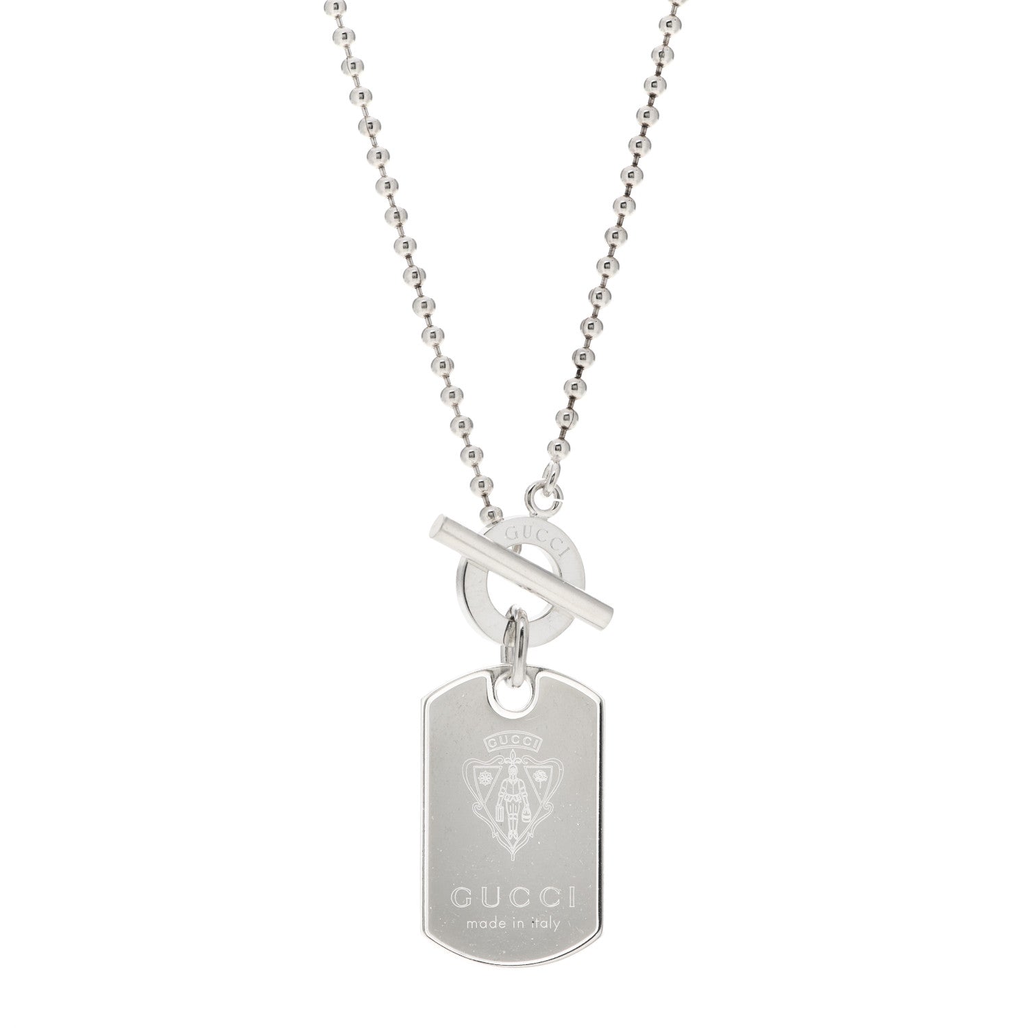 Gucci Sterling Silver Crest Dog Tag Toggle Necklace 1 of 5