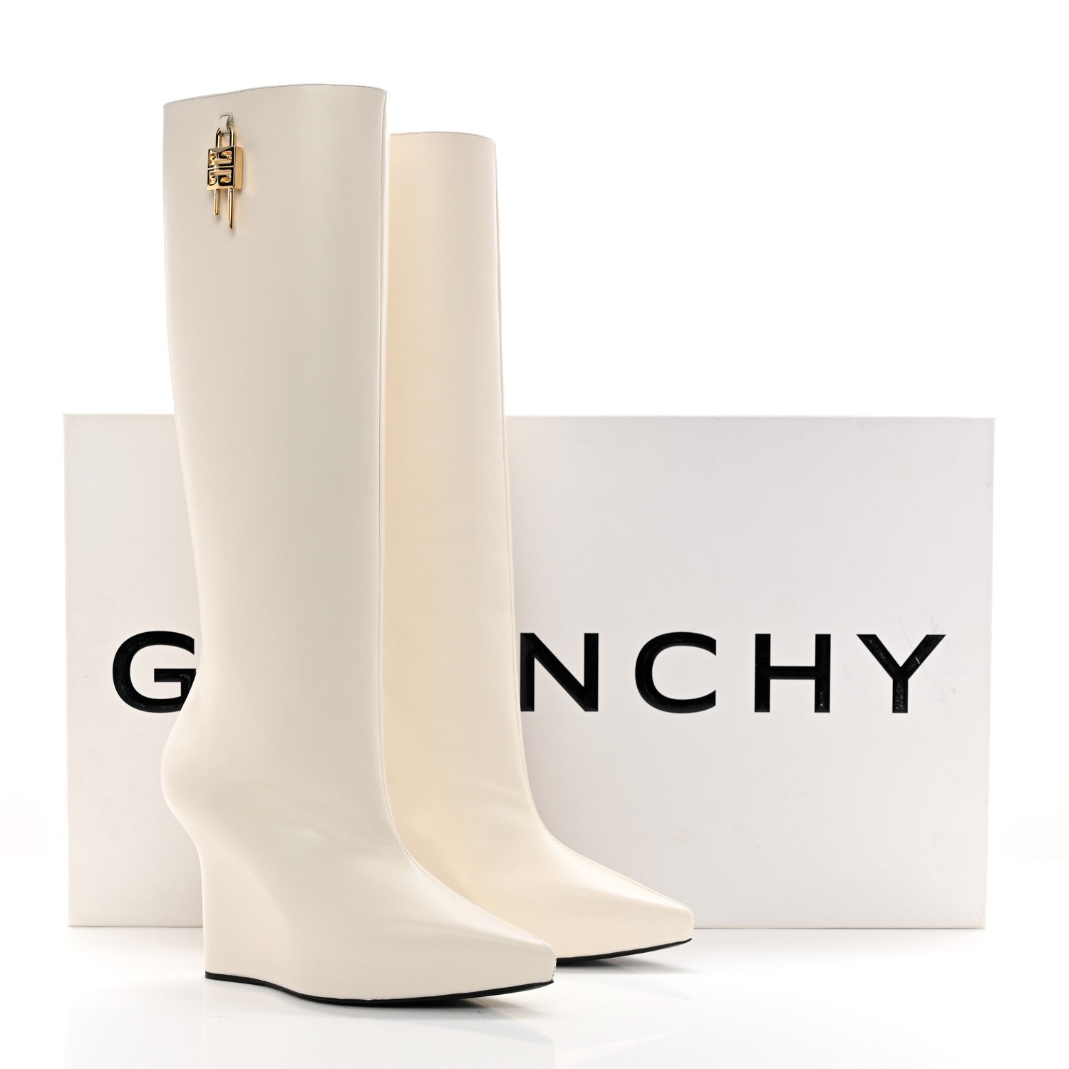Givenchy Calfskin G Lock 80 Wedge Knee High Boots 38.5 Ivory 11 of 11