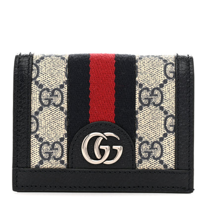 Gucci GG Supreme Monogram Textured Dollar Calfskin Web Ophidia Card Case Beige Blue 1 of 8