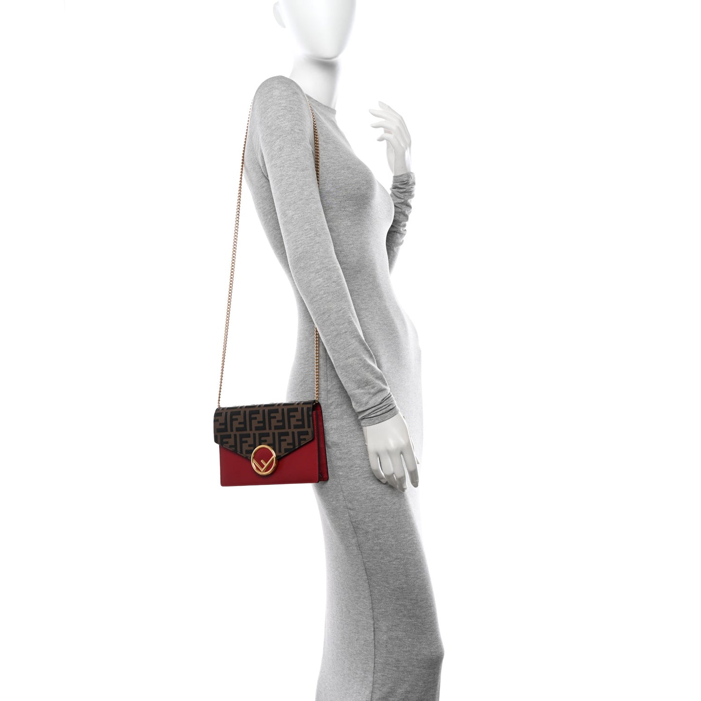 Vitello Cruise F is Fendi FF 1974 Embossed Medium Envelope Wallet On Chain Fragola Maya Black