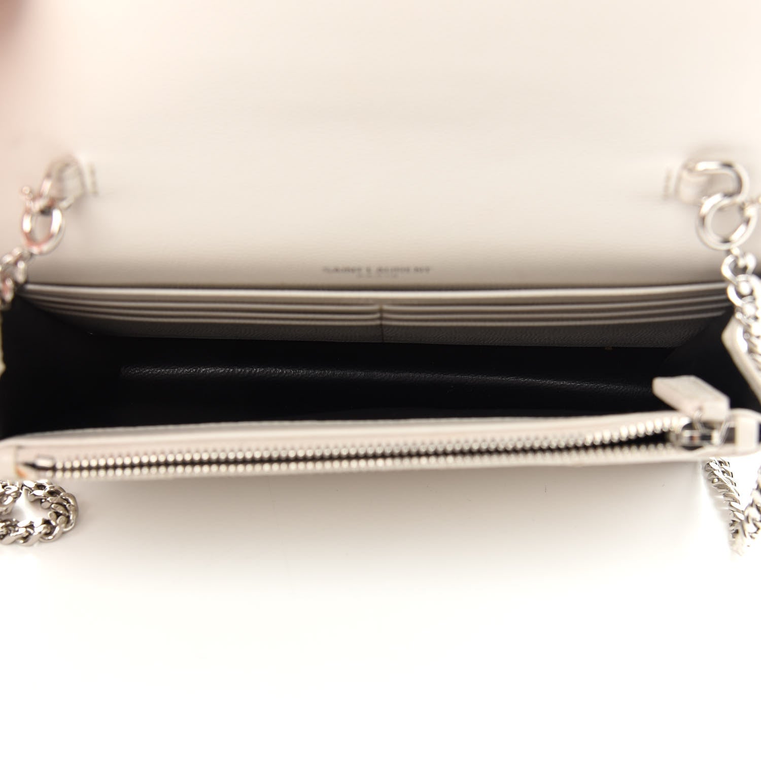 Saint Laurent Grain De Poudre Matelasse Chevron Monogram Envelope Chain Wallet Optical White 5 of 12