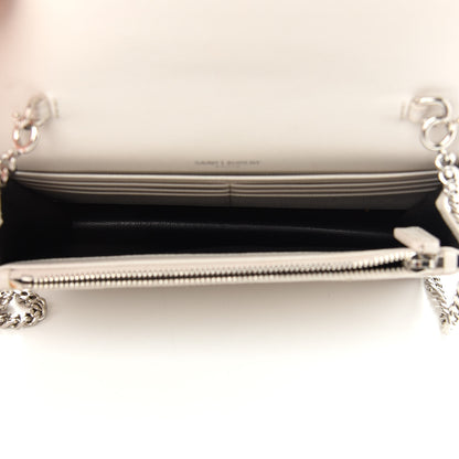 Saint Laurent Grain De Poudre Matelasse Chevron Monogram Envelope Chain Wallet Optical White 5 of 12