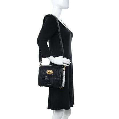 Alexander McQueen Calfskin Crocodile Embossed Box Shoulder Bag 21 Black 2 of 9