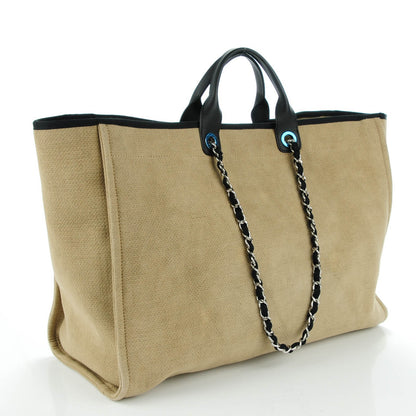 Chanel Canvas Large Deauville Tote Beige Black 3 of 7