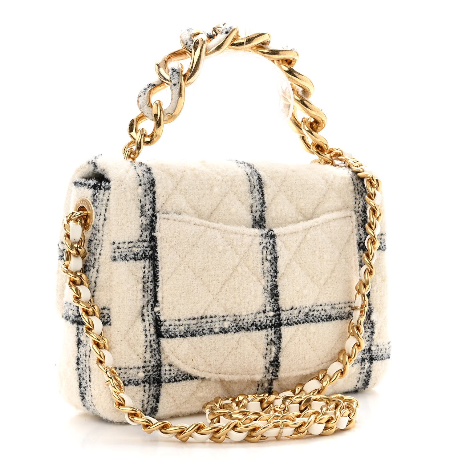 Chanel Wool Tweed Quilted Small Elegant Chain Flap White 3 of 10