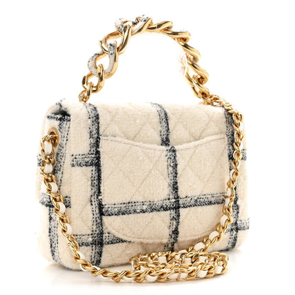 Chanel Wool Tweed Quilted Small Elegant Chain Flap White 3 of 10