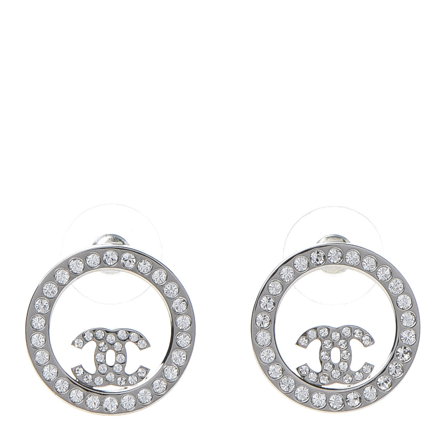 Crystal CC Round Earrings Silver