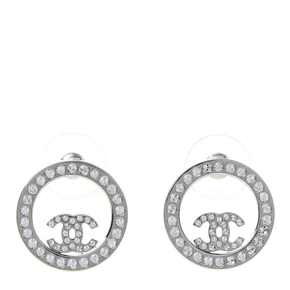 Chanel Crystal CC Round Earrings Silver 1 of 5