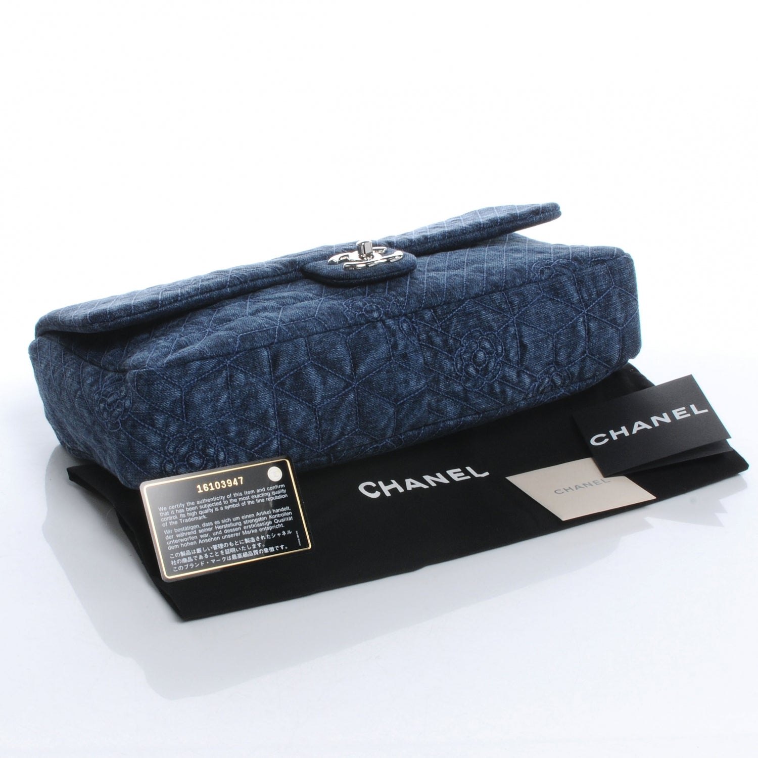 Chanel Denim Camellia Embroidered Large Flap Dark Blue 4 of 7