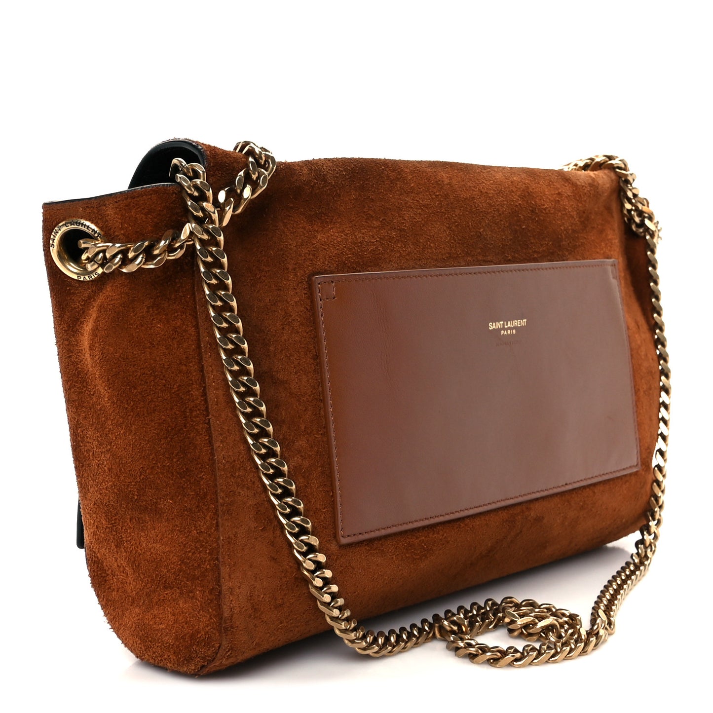 Calfskin Crocodile Embossed Suede Medium Reversible Monogram Kate Satchel Military Taupe