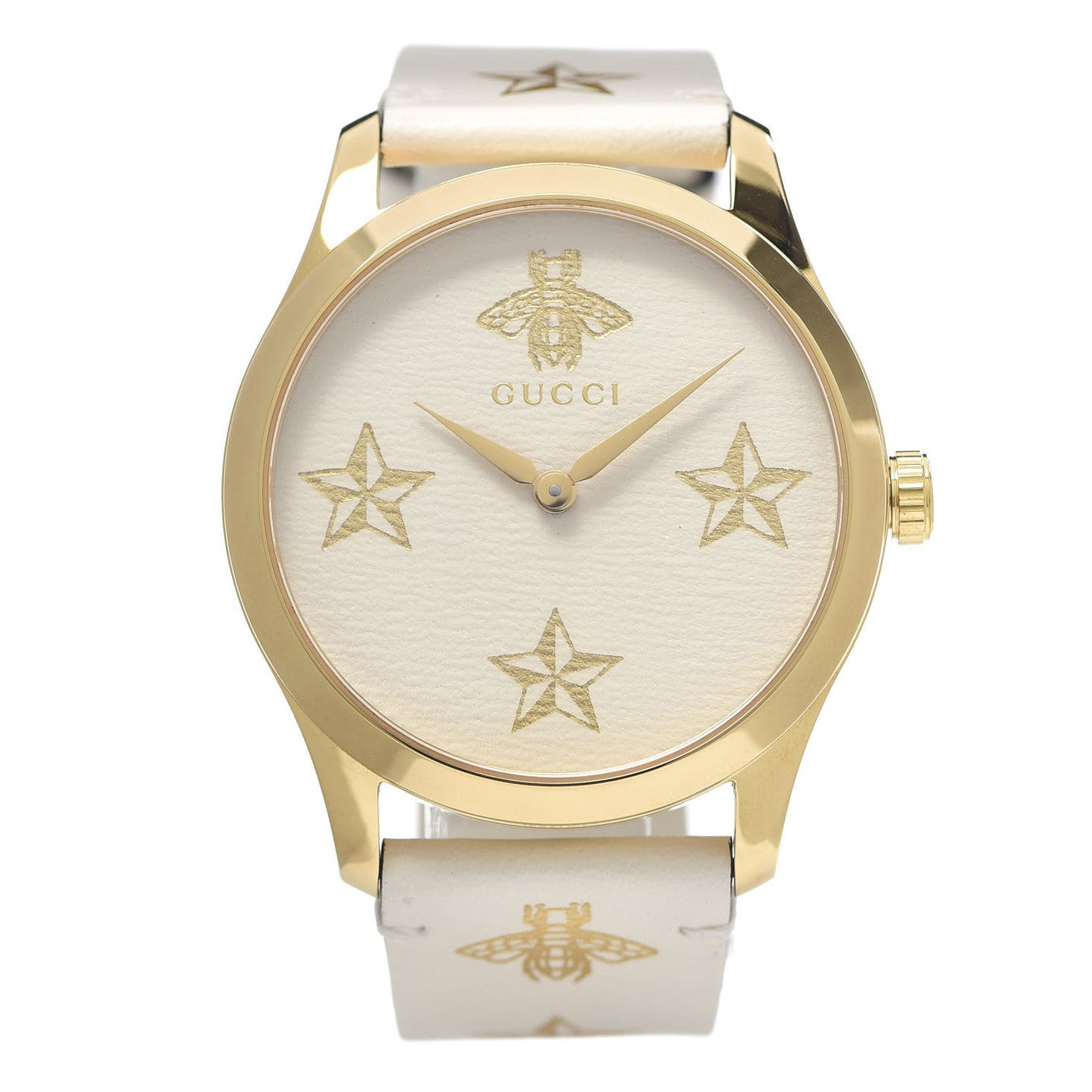 Gucci Stainless Steel Calfskin 38mm G-Timeless Bee Star Quartz Watch White 1 of 7