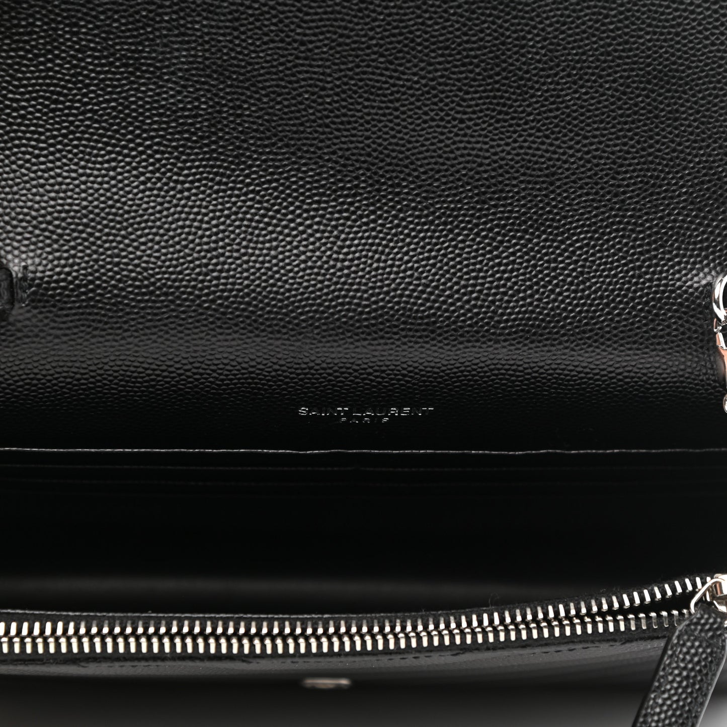 Grain De Poudre Matelasse Chevron Monogram Envelope Chain Wallet Black