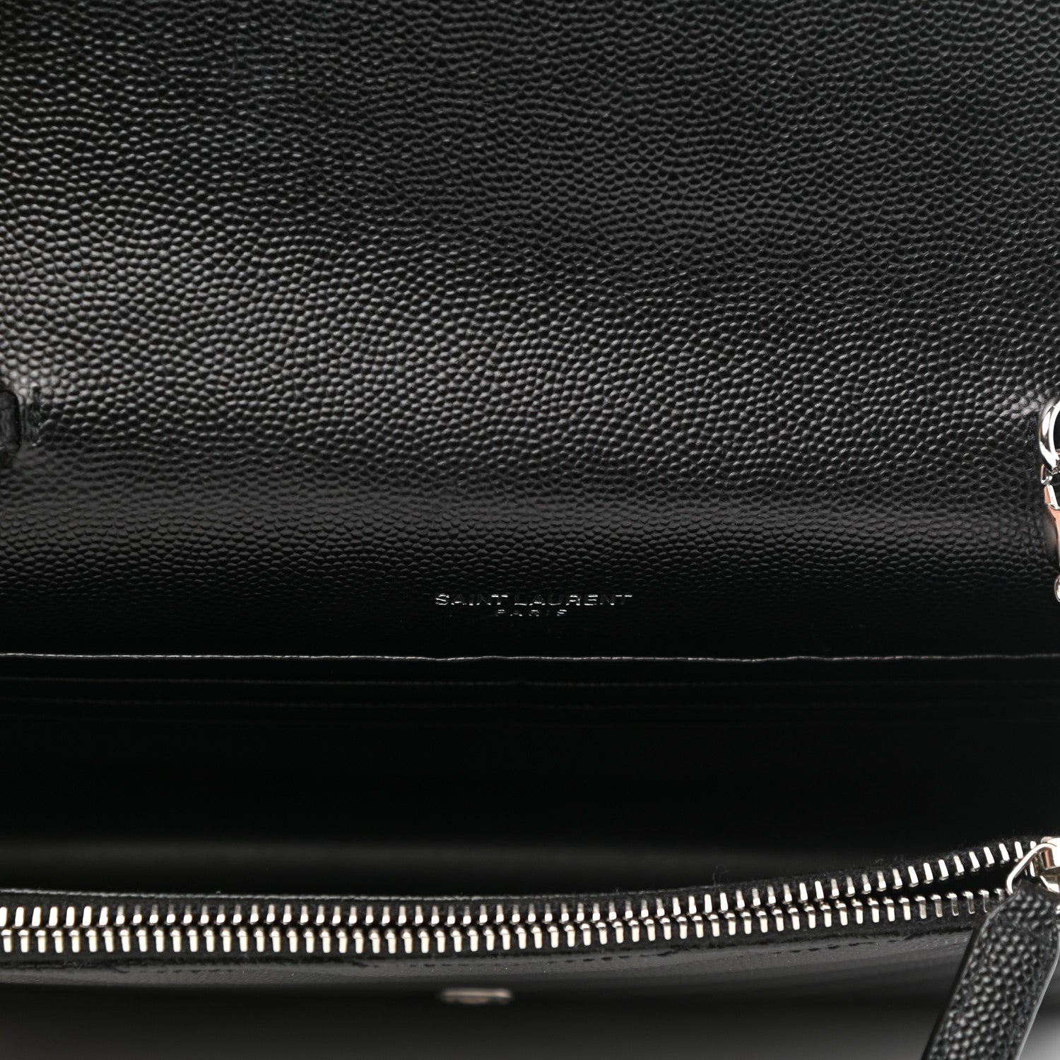 Saint Laurent Grain De Poudre Matelasse Chevron Monogram Envelope Chain Wallet Black 5 of 10