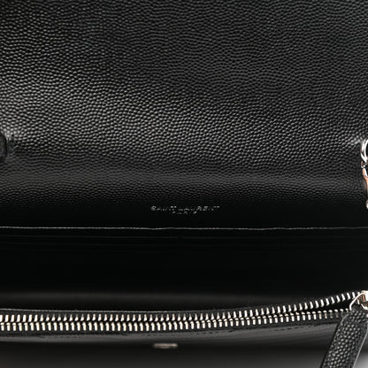 Saint Laurent Grain De Poudre Matelasse Chevron Monogram Envelope Chain Wallet Black 5 of 10